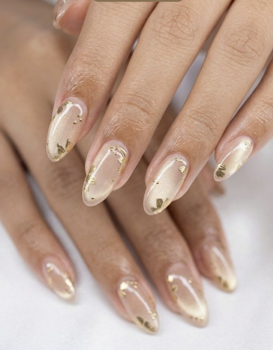 Gold foil French manicure at Lilylux Nail Spa London